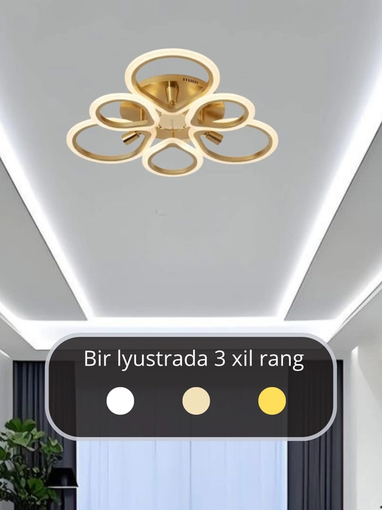LED potolok lyustrasi 3 xil yoritish rejimi bilan, modern uslubda, tilla va qora rangda