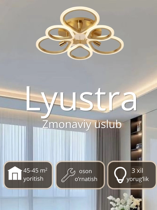 LED potolok lyustrasi 3 xil yoritish rejimi bilan, modern uslubda, tilla va qora rangda
