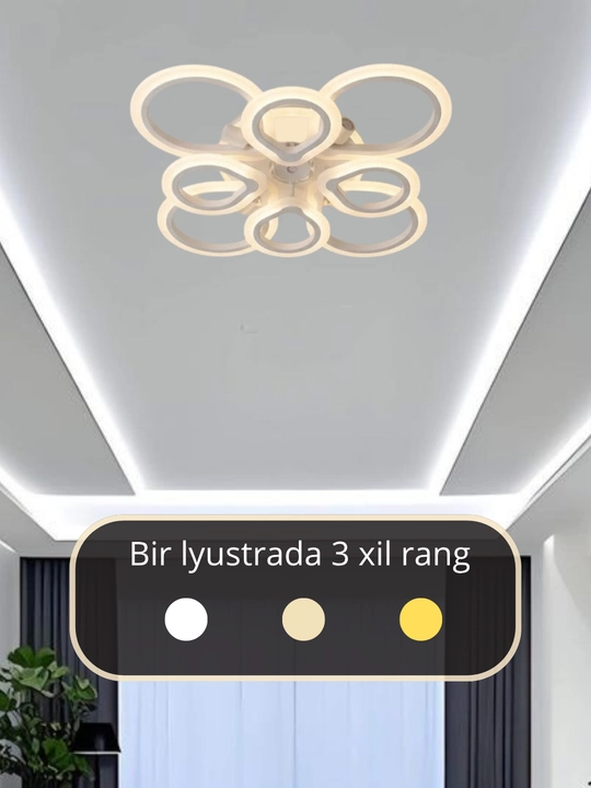 LED potolok lyustrasi 3 xil yoritish rejimi bilan, modern uslubda, tilla va qora rangda