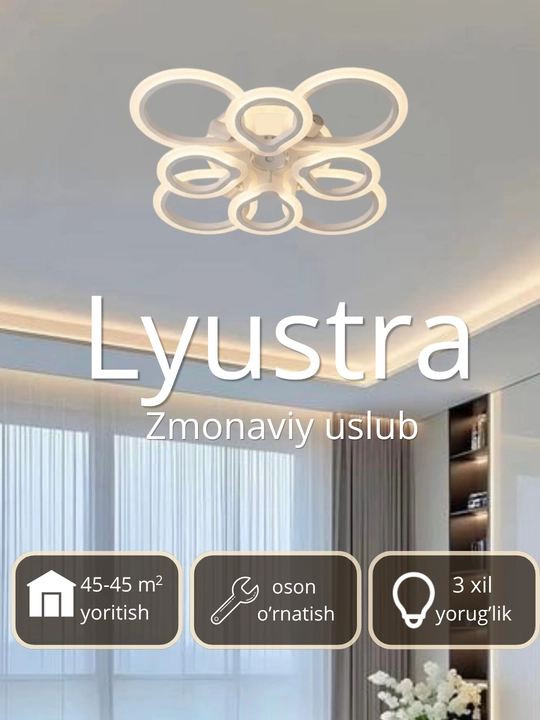 Светодиодная потолочная LED люстра 3 режима свечения, модерн, золотая и черная - 