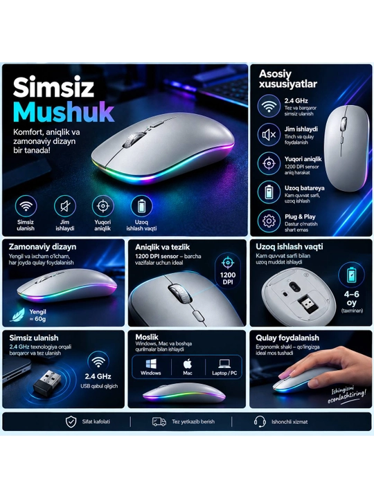 Kompyuter va noutbuk uchun simssiz mautbuk sichqonchasi