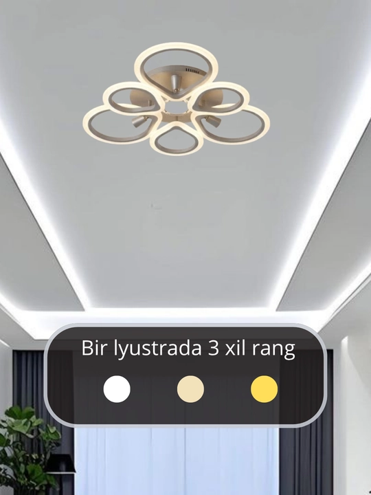 LED potolok lyustrasi 3 xil yoritish rejimi bilan, modern uslubda, tilla va qora rangda