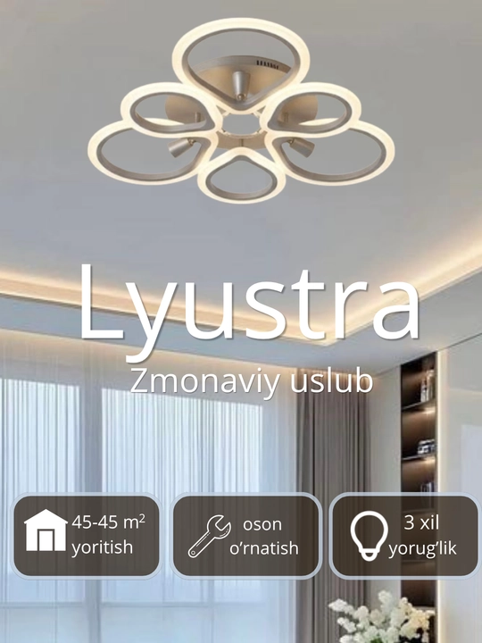 LED potolok lyustrasi 3 xil yoritish rejimi bilan, modern uslubda, tilla va qora rangda