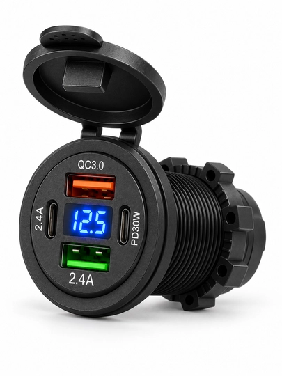 USB zaryadlovchi modul — QC 3.0, PD 30W, 4 ta port va raqamli displey