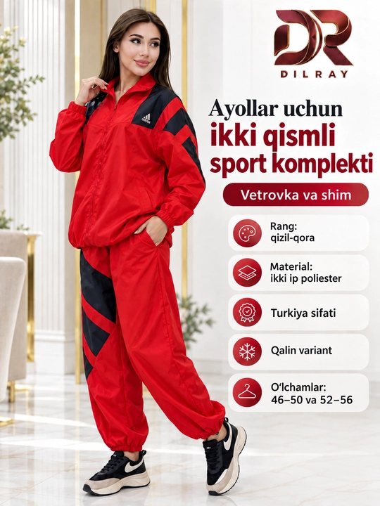 Ayollar dvoykasi, vetrovka va shimdan iborat ikki qismli kostyum