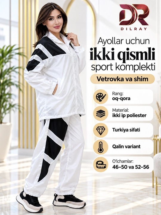 Ayollar dvoykasi, vetrovka va shimdan iborat ikki qismli kostyum