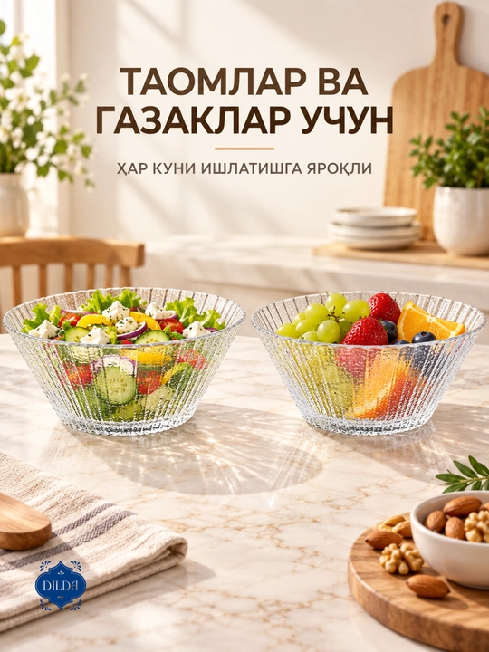 Набор стеклянных салатников 15,5/20 см, цветные и прозрачные, для салата, 2 шт