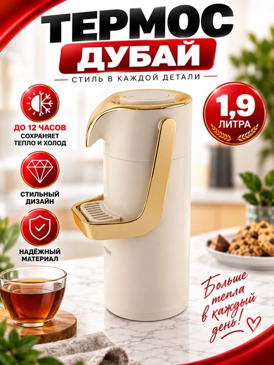Life Smile termos dispenser 1.9L, pushti shisha kolbali issiq ichimlik uchun - 