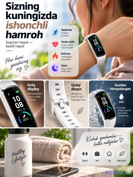 Fitness Tracker fitnes bilaguzugi, qadamlarni hisoblash, yurak urishi, uyqu va kaloriyalarni kuzatish, IP67
