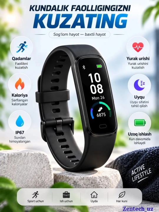 Фитнес-браслет Fitness Tracker, подсчёт шагов, мониторинг пульса, сна и калорий, IP67