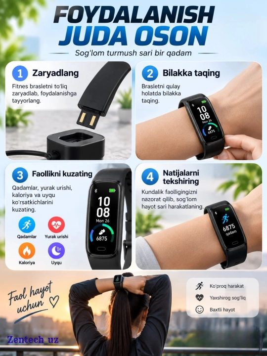 Фитнес-браслет Fitness Tracker, подсчёт шагов, мониторинг пульса, сна и калорий, IP67