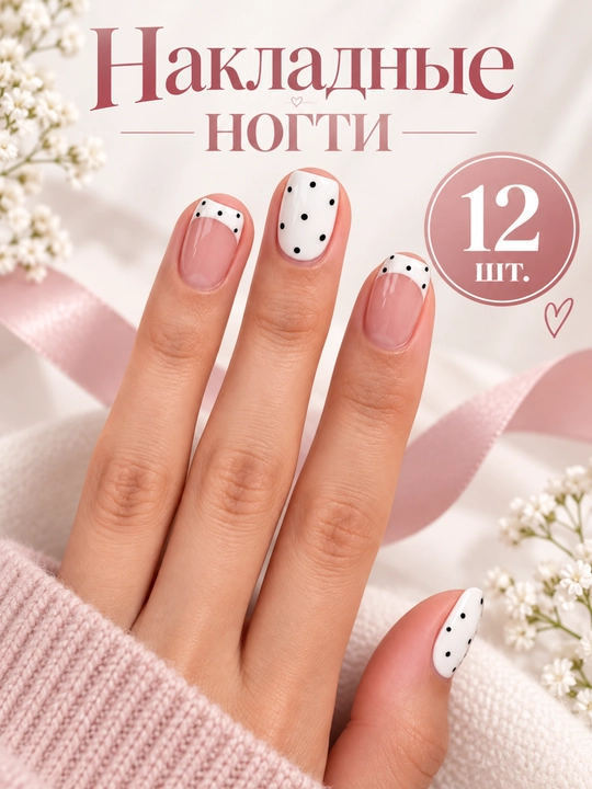 Набор готовых накладных искусственных ногтей с дизайном, 24 типса, клей в комплекте - 