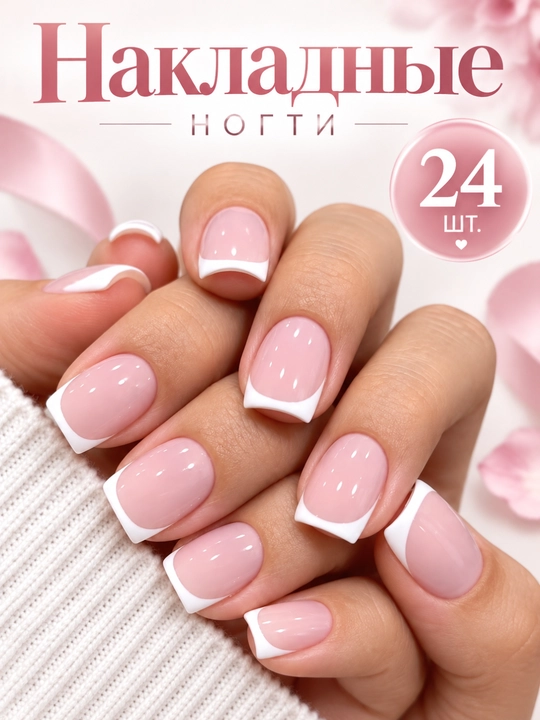 Набор готовых накладных искусственных ногтей с дизайном, 24 типса, клей в комплекте - 