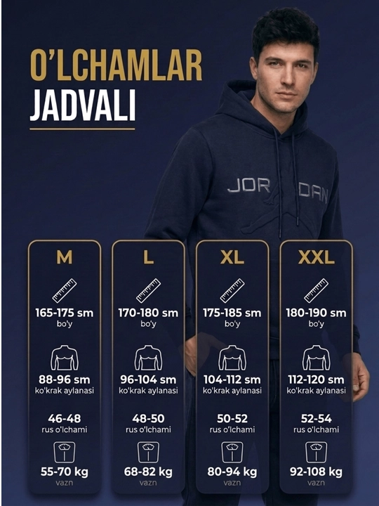 Kuzgi erkaklar sport kostyumi, ikkilik xudi va shim, paxtadan