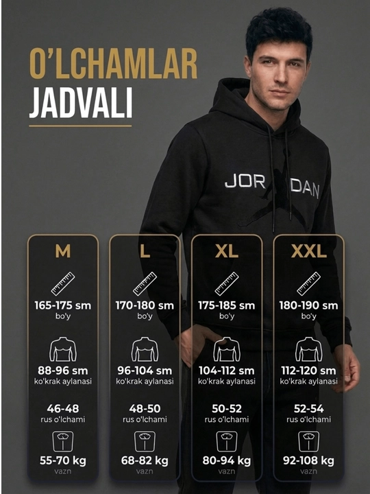 Kuzgi erkaklar sport kostyumi, ikkilik xudi va shim, paxtadan