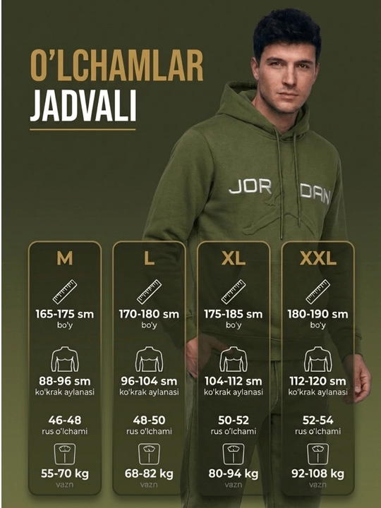 Kuzgi erkaklar sport kostyumi, ikkilik xudi va shim, paxtadan