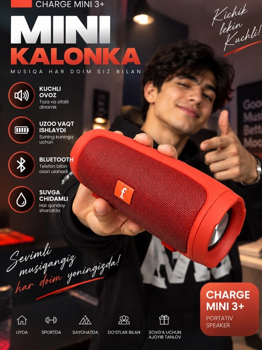 Mini simsiz kolonka Bluetooth, kuchli ovoz, portativ dinamik - 