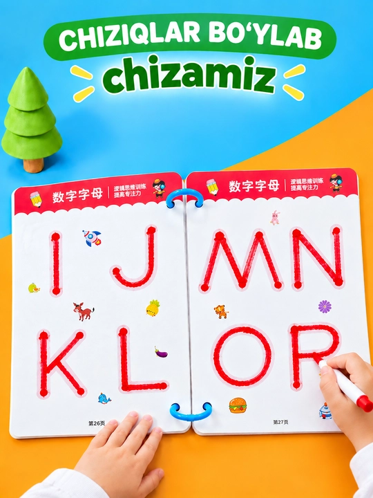 Bolalar uchun ko‘p martali sehrli yozuv daftari, 3+ - yozishni o‘rgatish, husnixat