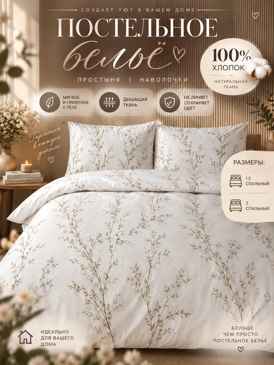 Bir kishilik va ikki kishilik choyshab to‘plami, 100% paxta, poplin, rangini yo‘qotmaydi