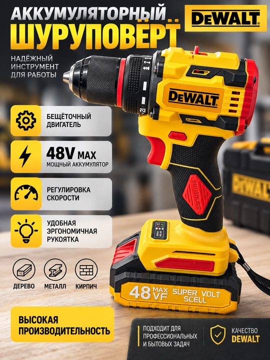 Аккумуляторный шуруповёрт DeWALT 48V Max, дрель-шуруповёрт - 