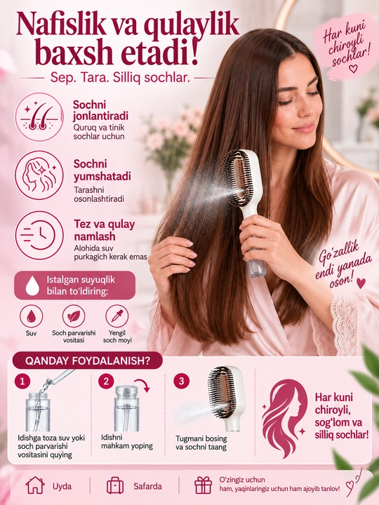 Suv purkagichli massaj tarog‘i Hair Brush