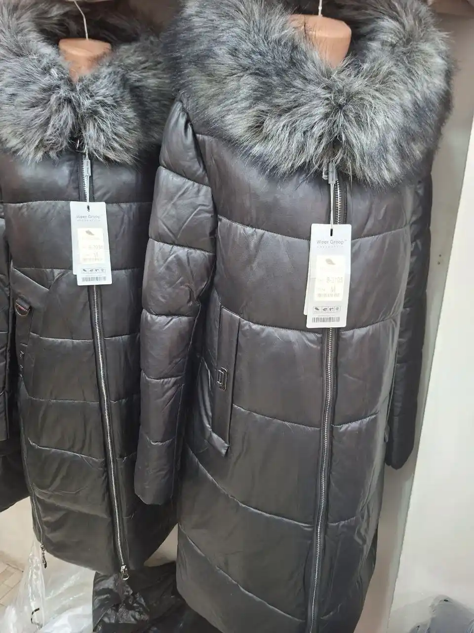 Ayollar uchun uzun kurtka, qishki kiyim, kapyushonli charm kurtka, Ecoshop