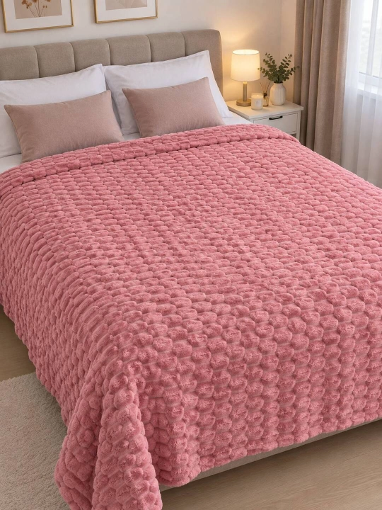 «Pushti Pechenye» pled 190×220 sm, bir qatlamli, pushti rangda, yumshoq va shinam - 