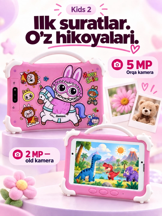 Детский планшет 7 дюймов Kids 2 Android 13, 8/256 ГБ, IPS, 3500 мА·ч, розовый
