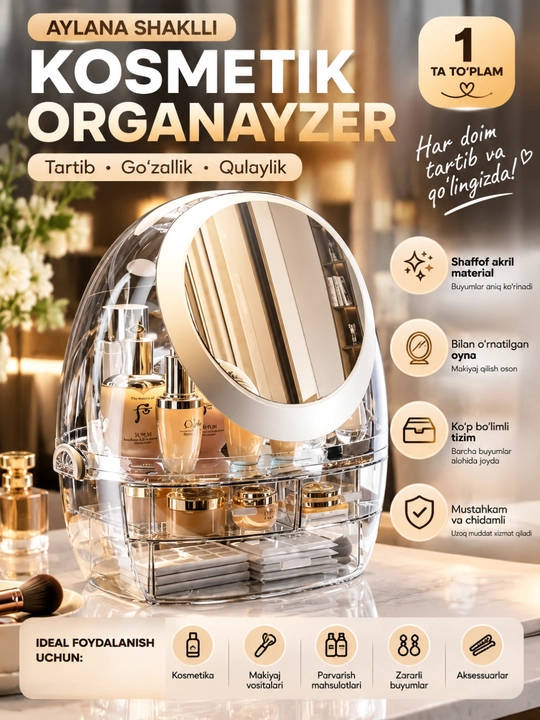 Kosmetika organayzeri ko‘p qavatli, eshikli, makiyaj va parvarish vositalari uchun - 