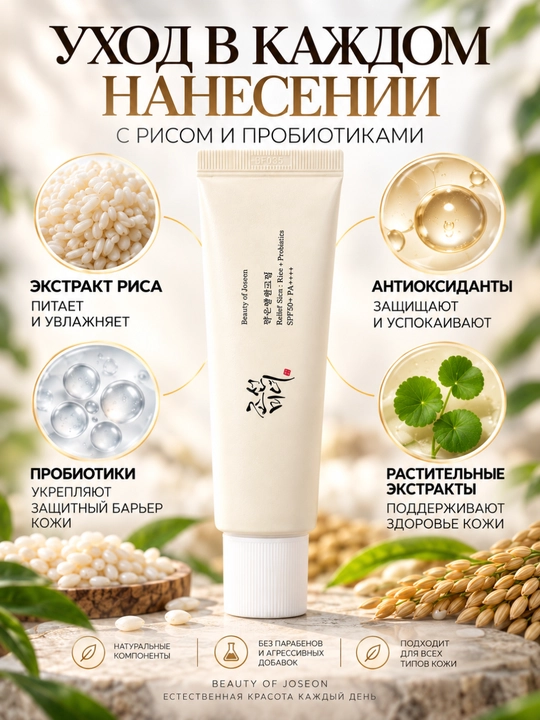 Солнцезащитный крем Beauty of Joseon Relief Sun SPF50+ PA++++, с рисом и пробиотиками, 50мл