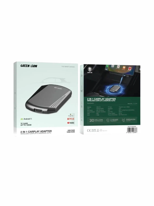 Green Lion 2 in 1 Wireless CarPlay & Android Auto Adapter