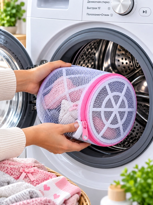 Nozik kiyimlar uchun kir yuvish xaltasi 17×16 sm, to‘rli, zamokli, plastik karkas - 