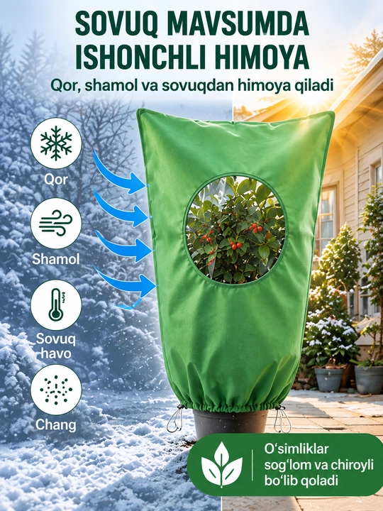 O‘simlik, buta va daraxtlar uchun qishki himoya qoplami, agroto‘qimali qop