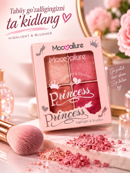 Палетка хайлайтеров для лица Moccalure — 4 оттенка, 14,8 г