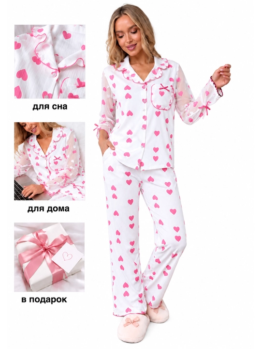 Ayollar uchun ikki qismli uy kiyimi qulay pijama, uzun yengli, M, L, XL, XXL o‘lchamlar - 