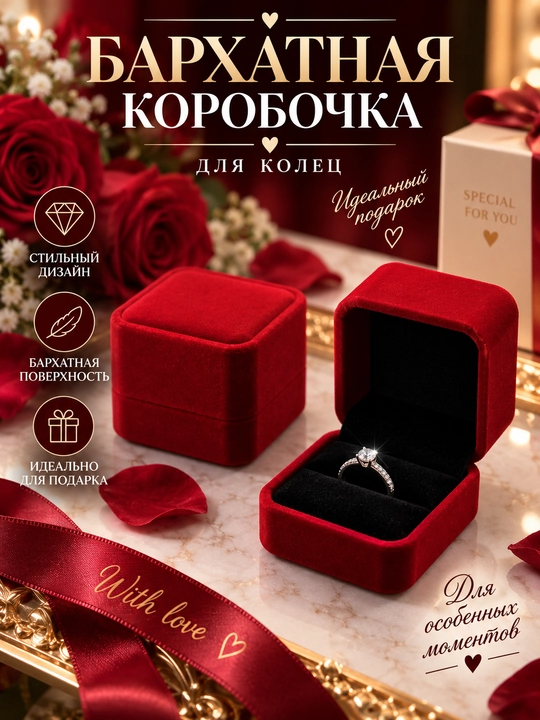 Бархатные коробочки для колец и серёжек