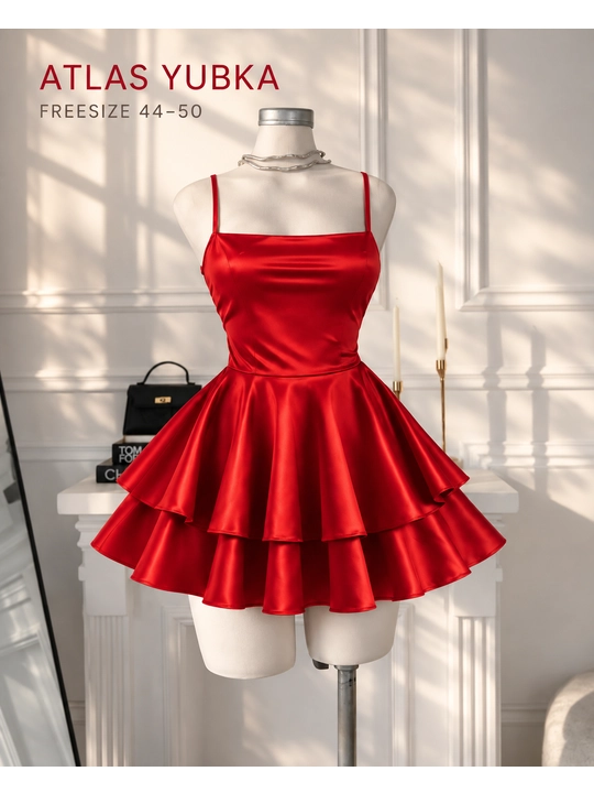 Женский атласный пеньюар с юбкой, ночная одежда, Freesize 44–50 - 