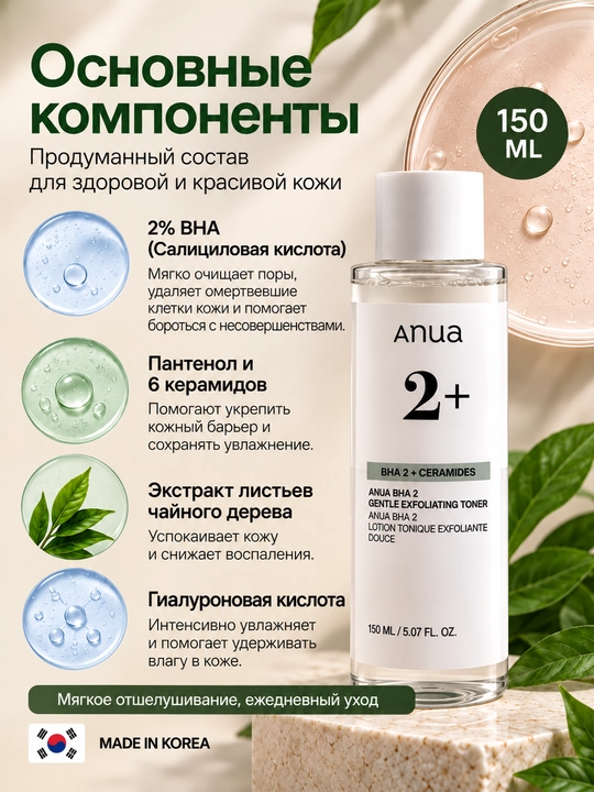 Тонер для лица от угрей и прыщей, Anua BHA toner