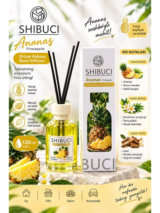 Uy, avto va ofislar uchun havo xushbo'ylagichi "SHIBUCI"Turetskiy brend 130ml Diffuzor - 