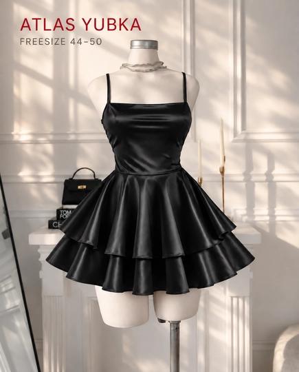 Женский атласный пеньюар с юбкой, ночная одежда, Freesize 44–50 - 