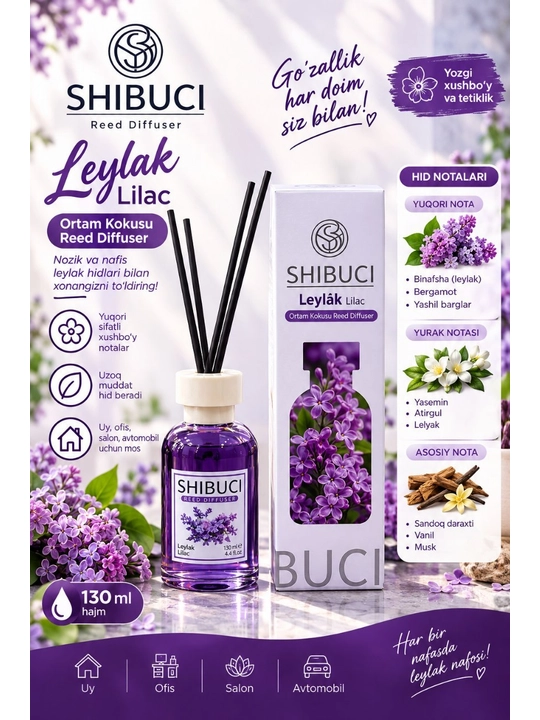 Uy, avto va ofislar uchun havo xushbo'ylagichi "SHIBUCI"Turetskiy brend 130ml Diffuzor - 