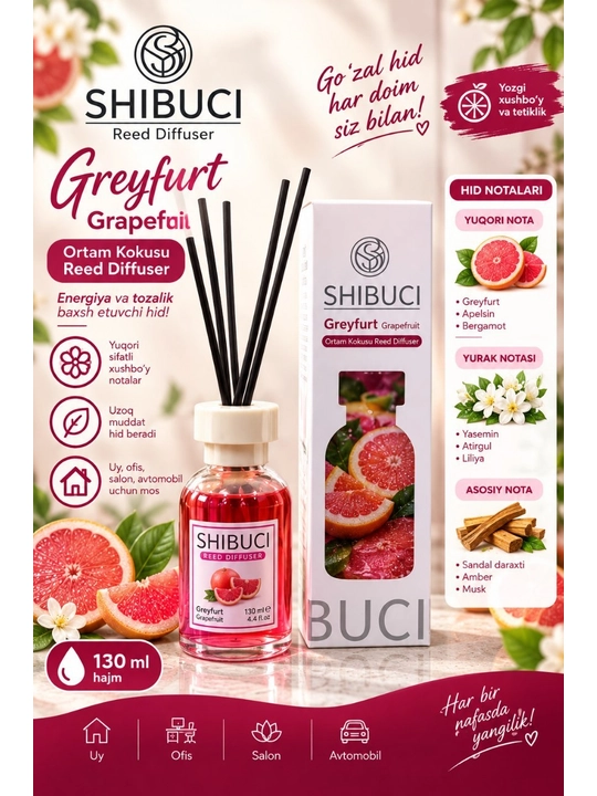 Uy, avto va ofislar uchun havo xushbo'ylagichi "SHIBUCI"Turetskiy brend 130ml Diffuzor - 