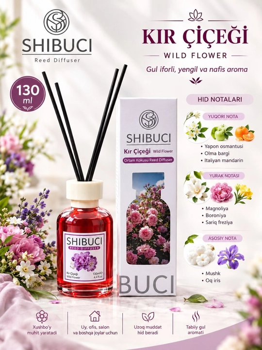 Uy, avto va ofislar uchun havo xushbo'ylagichi "SHIBUCI"Turetskiy brend 130ml Diffuzor - 