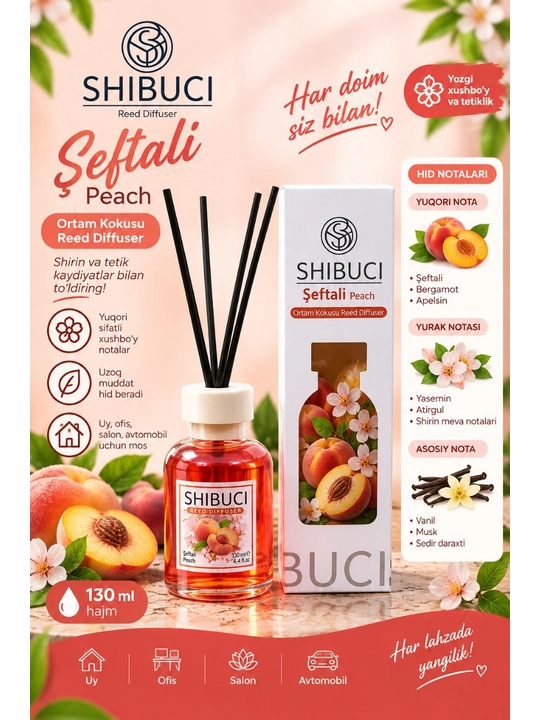 Uy, avto va ofislar uchun havo xushbo'ylagichi "SHIBUCI"Turetskiy brend 130ml Diffuzor - 