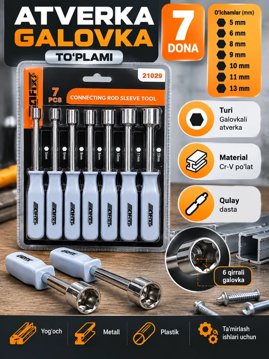 Atverka-golovka ZAFIX 7 dona, 5–13 mm - 