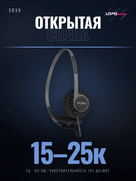 Ustma-ust naushniklar Koss KPH40 Utility, ochiq, yechiladigan kabel, qora
