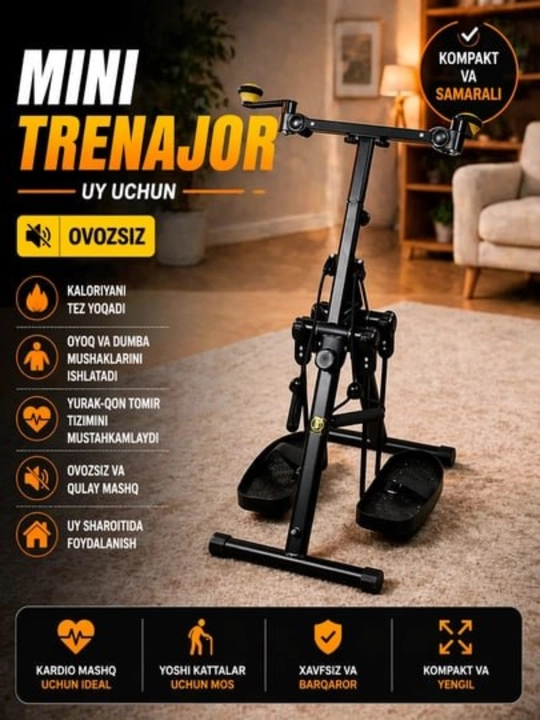 Mini stepper – Uy uchun ixcham trenajyor, kardio mashqlar va oyoq mushaklari uchun - 