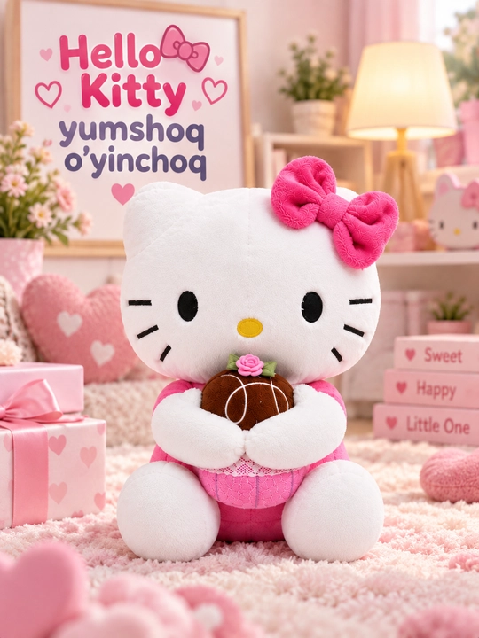 Мягкая игрушка кошка, hello kitty, плюшевая кошка для детей, розовый, 25 cм