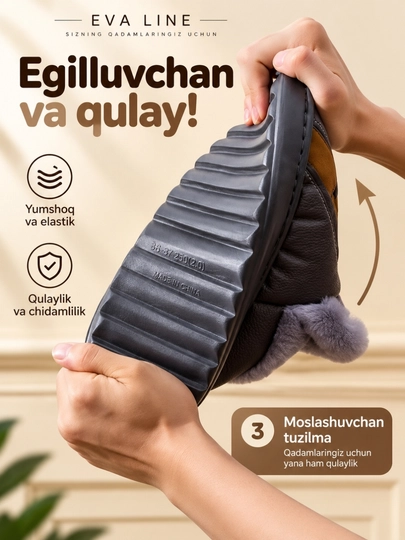 Erkaklar va ayollar uchun qishki mo‘ynali issiq uggilar,malomerka-bir razmer katta tanlang