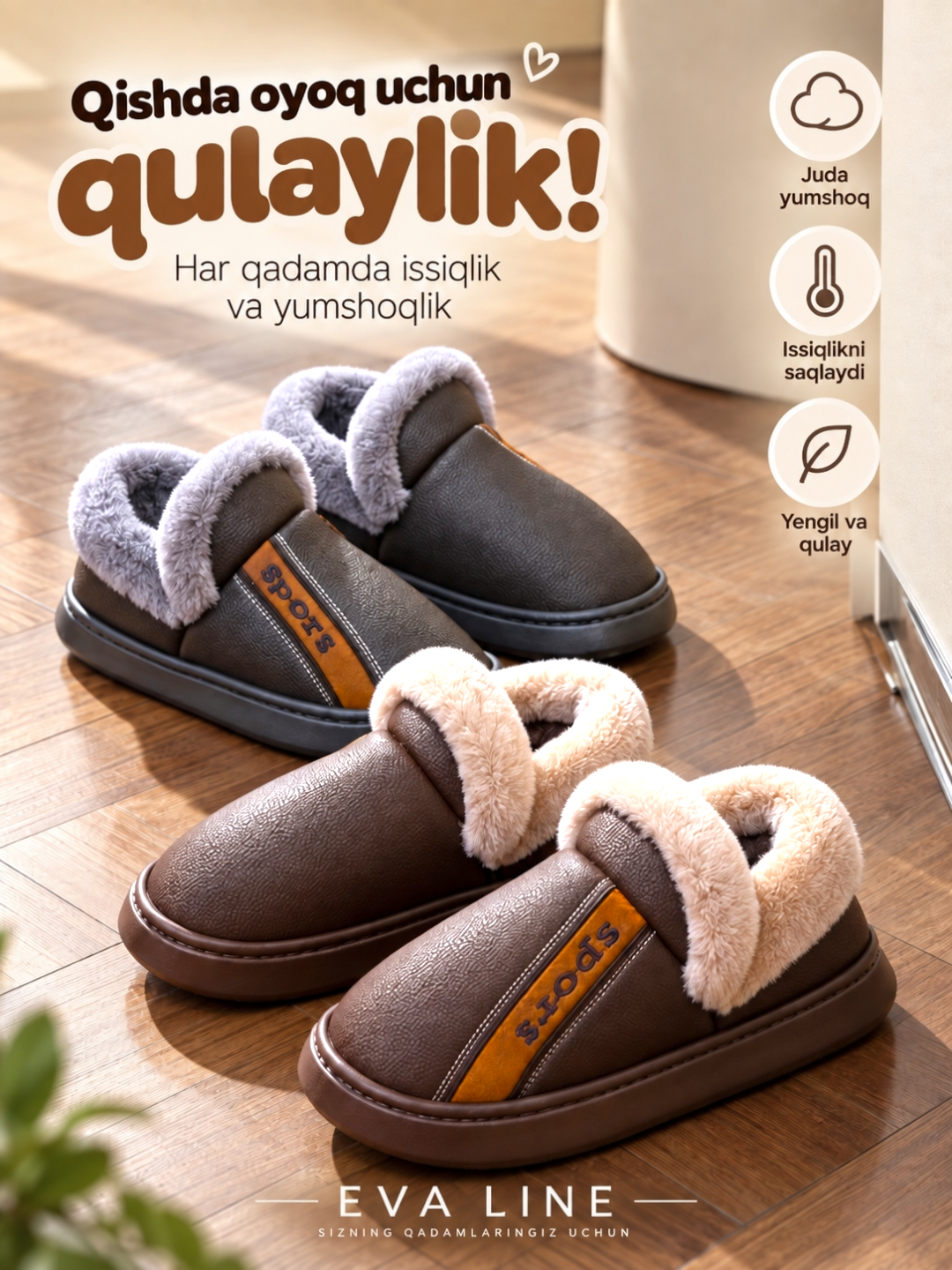 Erkaklar va ayollar uchun qishki mo‘ynali issiq uggilar,malomerka-bir razmer katta tanlang